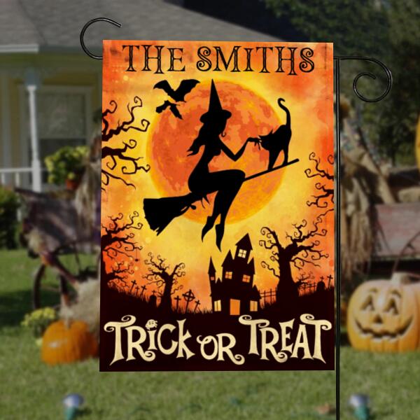 Trick or Treat halloween garden flag, Family Flag, Black cat Witch garden Flag, Decorating For Halloween