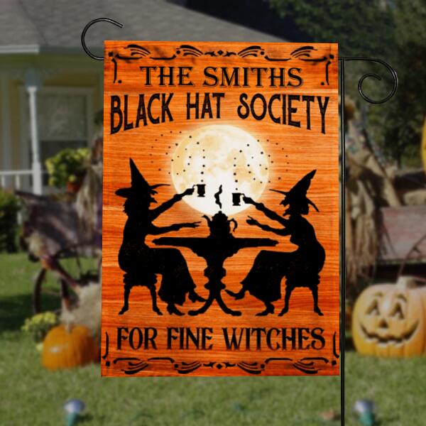 Black hat society for fine witches halloween garden flag, Family Flag, Black cat Witch garden Flag, Decorating For Halloween