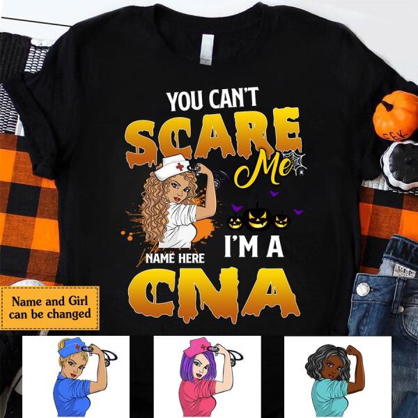 Personalized Nurse Gifts, You Can&#39;t Scare Me I&#39;m CNA Halloween T Shirt, Nurse Halloween Shirt, CNA Tshirt, Gift For Women