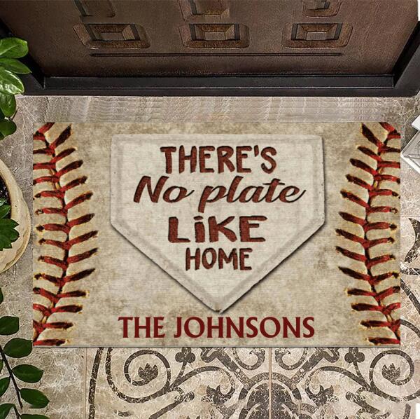 Personalized doormat, There&#39;s no plate like home baseball doormat, Baseball Room Decor, Gifts For Baseball Lovers