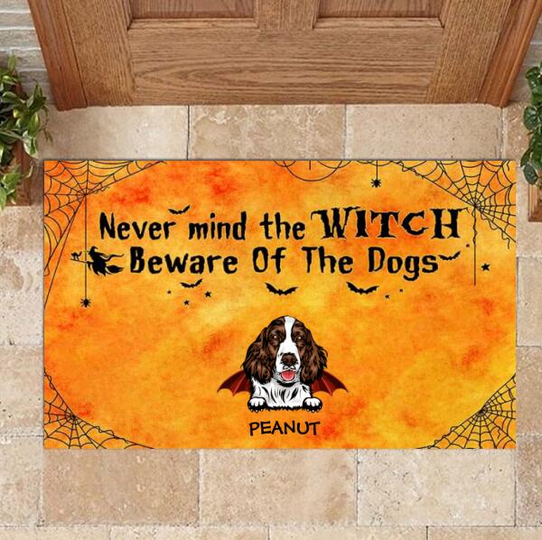 Never mind the witch beware of the Dogs Halloween doormat, Personalized Dog Doormat, Cute Indoor Door Mats, Decor Home