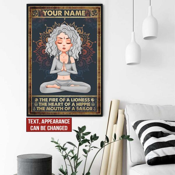Personalized poster, the fire of a lioness the heart of a hippie the mouth of a sailor yoga poster, Yoga Wall Art, Gift Yoga Decor, Gift For Yoga Lovers, Home Decor