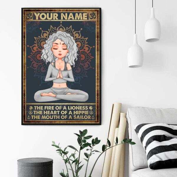 Personalized poster, the fire of a lioness the heart of a hippie the mouth of a sailor yoga poster, Yoga Wall Art, Gift Yoga Decor, Gift For Yoga Lovers, Home Decor