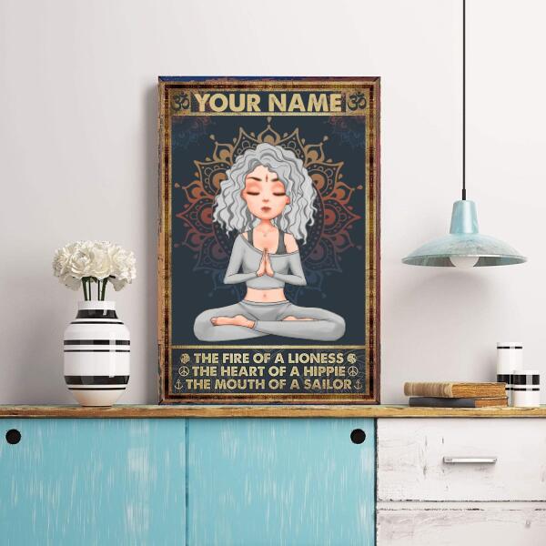 Personalized poster, the fire of a lioness the heart of a hippie the mouth of a sailor yoga poster, Yoga Wall Art, Gift Yoga Decor, Gift For Yoga Lovers, Home Decor
