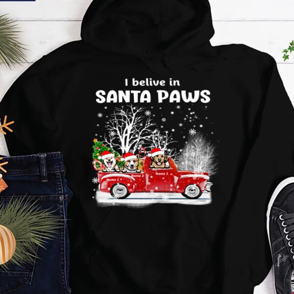 Personalized i belive in SANTA PAWS Christmas T Shirt, Dog Christmas T Shirts, Best Christmas Gifts Unisex Shirt