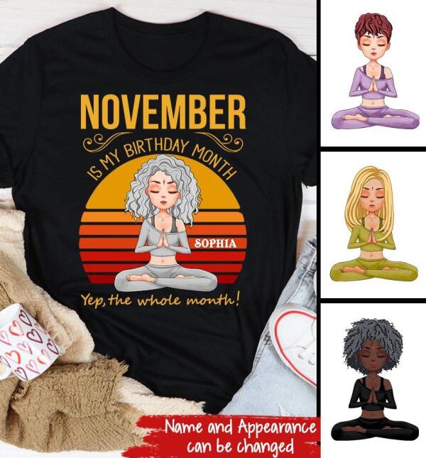 Personalized November yoga t Shirt, November Birthday T Shirt, Customize Birthday Shirt For Yoga lovers, Birthday Gifts For Yoga Lovers