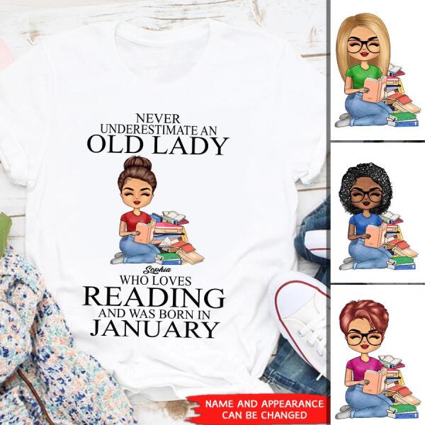 January Birthday Shirt, Custom Birthday Shirt, Never underestimate an Old Lady Who loves reading and was born in January, Her Birthday Gifts For January, Book Lover Shirt, Reading Gifts Cotton Shirt