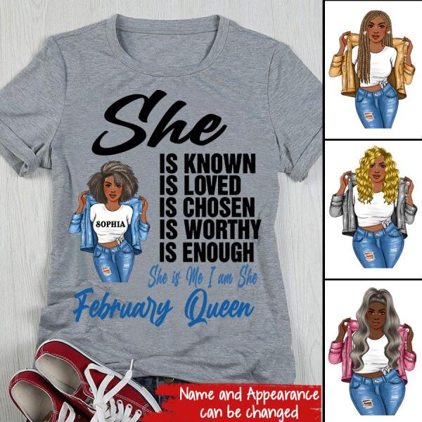 Personalized Birthday T Shirt, February Queen shirt, Queens Are Born In February Cotton T-Shirt, February Birthday Gifts For Afro Woman, February Birthday Gifts