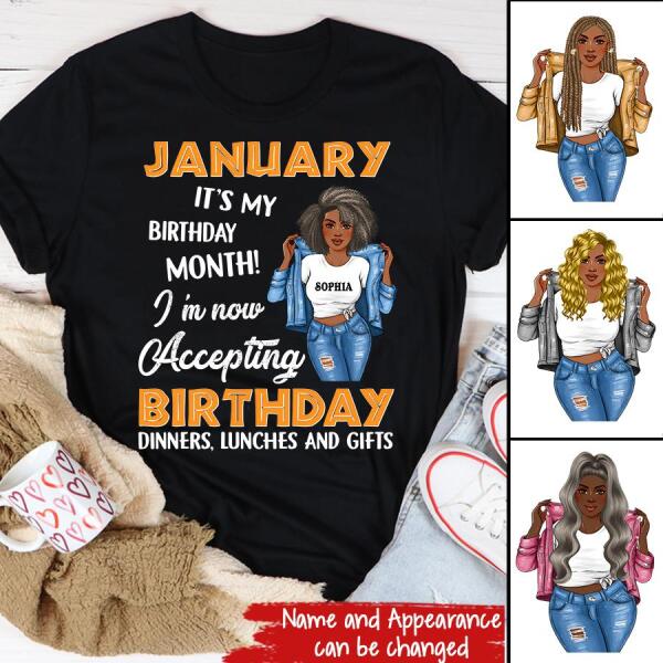 Custom January Birthday Shirt For Woman, Queens Are Born In January Gifts, Melanin Afro Woman Shirt, Black Girl Tee, Afro Queen Gift