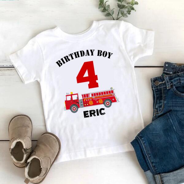 4th Birthday Shirt, Custom Birthday Shirt, Fire Truck Birthday Shirt, Four Birthday Shirt, 4th Birthday T Shirt, Baby Shirt