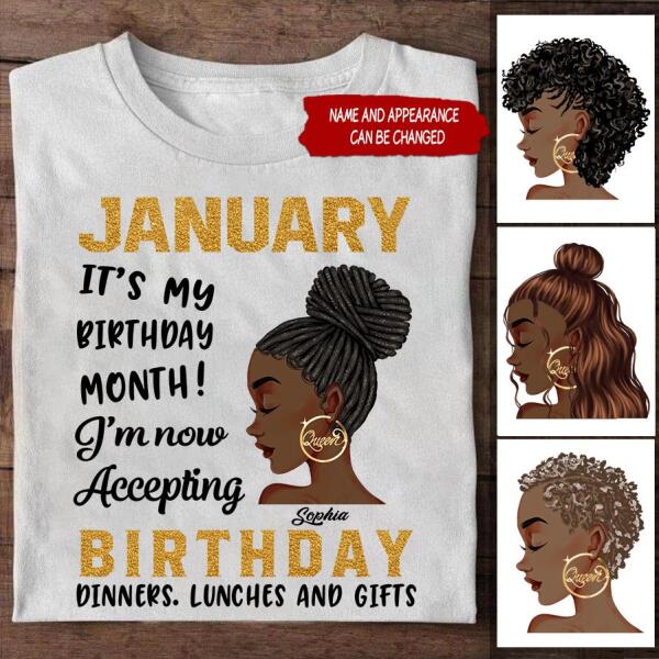 Custom January Birthday Shirt For Woman, Queens Are Born In January Gifts, Melanin Afro Woman Shirt, Black Girl Tee, Afro Queen Gift