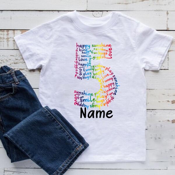 Personalised Kids Birthday T-shirt, 5th Birthday, Custom Tee, Birthday T-shirt, Name And Number Top
