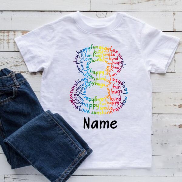 Personalised Kids Birthday T-shirt, 8th Birthday, Custom Tee, Birthday T-shirt, Name And Number Top