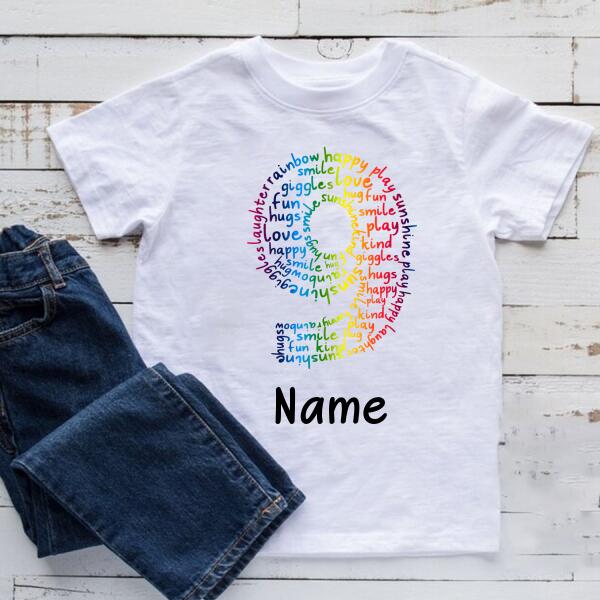 Personalised Kids Birthday T-shirt, 9th Birthday, Custom Tee, Birthday T-shirt, Name And Number Top