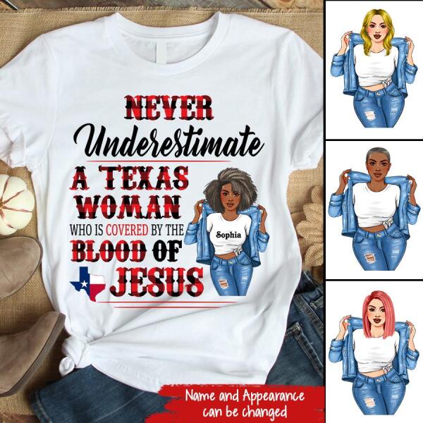 Personalized T Shirt, Texas shirt
Never Underestimate a Texas Woman who is Coverd by the Blood of Jesus t shirt, Texas gift