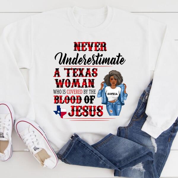 Personalized T Shirt, Texas shirt
Never Underestimate a Texas Woman who is Coverd by the Blood of Jesus t shirt, Texas gift