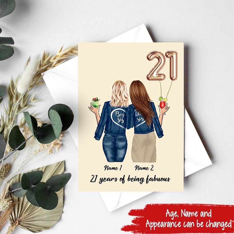 Custom Best Friend Birthday Greeting Card, Handmade Card For Sisters, BFF, Bestie. Happy Birthday Card for 18th 21st 25th 30th 35th 40th 50th 60th