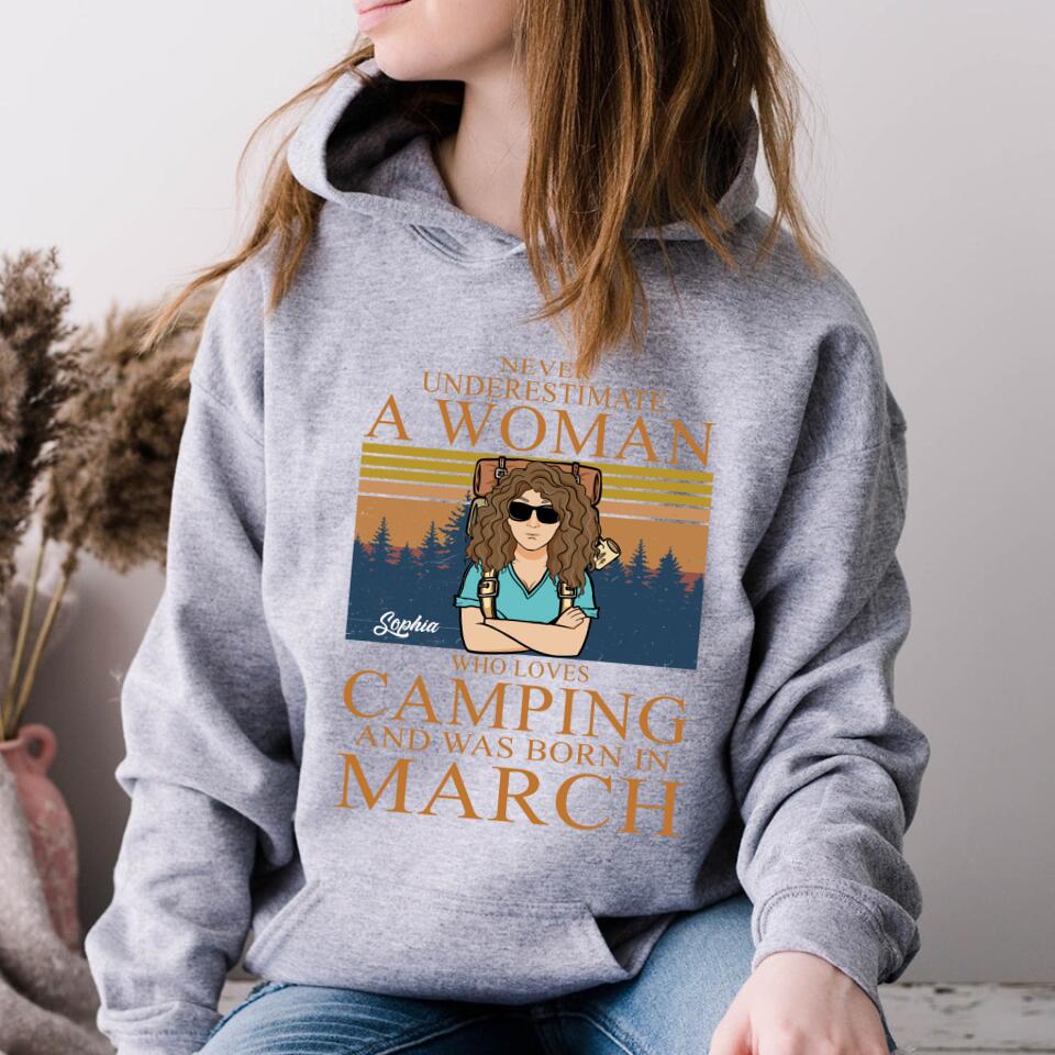 March Birthday Shirts, Custom Birthday Shirt, A Queen Was Born In March, March Birthday Gifts, March Birthday Shirts For Women, Camping Birthday Shirt, Never underestimate a Woman Who Loves Camping, Campers Gift, Camping Lover Unisex Cotton T Shirt