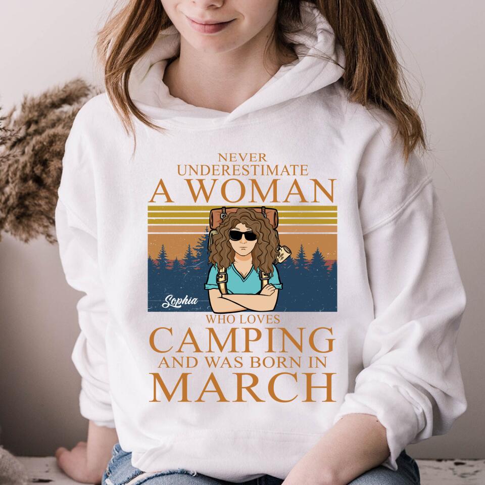March Birthday Shirts, Custom Birthday Shirt, A Queen Was Born In March, March Birthday Gifts, March Birthday Shirts For Women, Camping Birthday Shirt, Never underestimate a Woman Who Loves Camping, Campers Gift, Camping Lover Unisex Cotton T Shirt