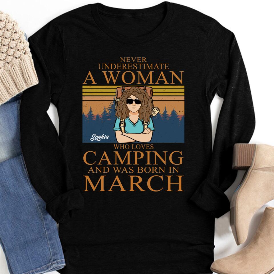 March Birthday Shirts, Custom Birthday Shirt, A Queen Was Born In March, March Birthday Gifts, March Birthday Shirts For Women, Camping Birthday Shirt, Never underestimate a Woman Who Loves Camping, Campers Gift, Camping Lover Unisex Cotton T Shirt