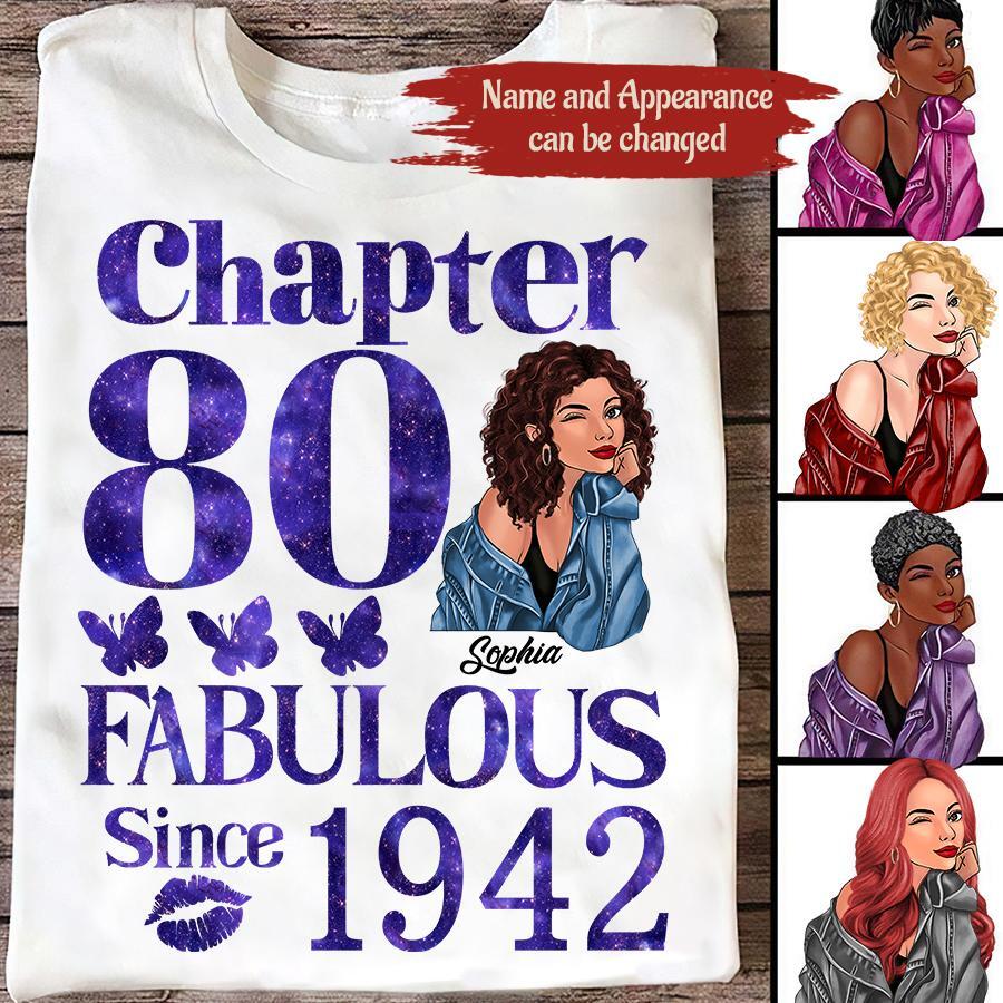 Chapter 80, Fabulous Since 1942 80th Birthday Unique T Shirt For Woman, Custom Birthday Shirt, Her Gifts For 80 Years Old , Turning 80 Birthday Cotton Shirt