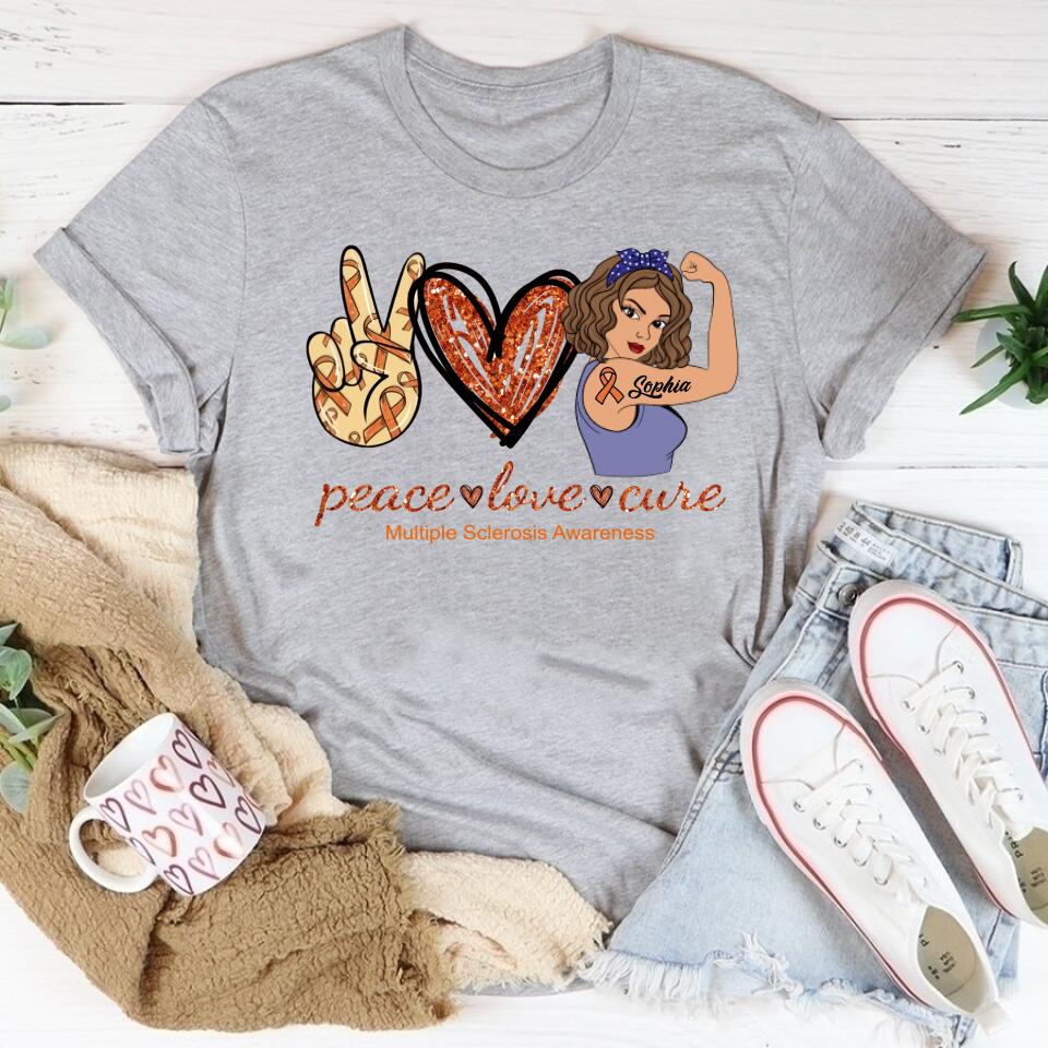 MS Awareness Shirt, Yes, It‘s All In My Head Multiple Sclerosis Orange Ribbon Chronic Illness Fighter Warrior Gift Brain Maroon T-Shirt