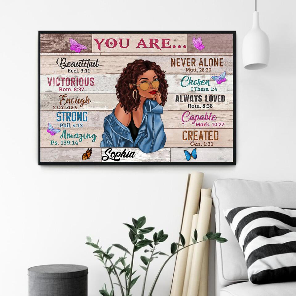 Personalized Black Girl You Are Beautiful Victorious Enough Vintage Framed Canvas, Black Girl Canvas, Wall Hangings Decor