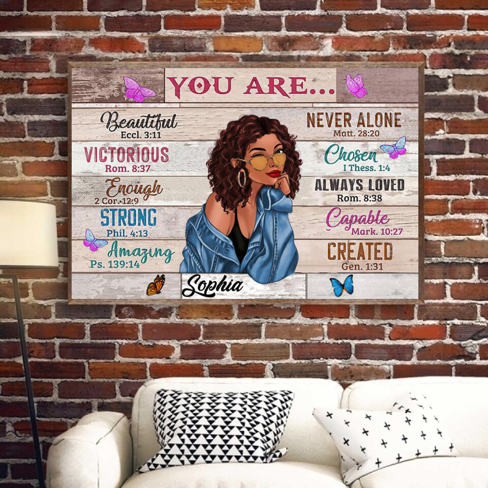Personalized Black Girl You Are Beautiful Victorious Enough Vintage Framed Canvas, Black Girl Canvas, Wall Hangings Decor
