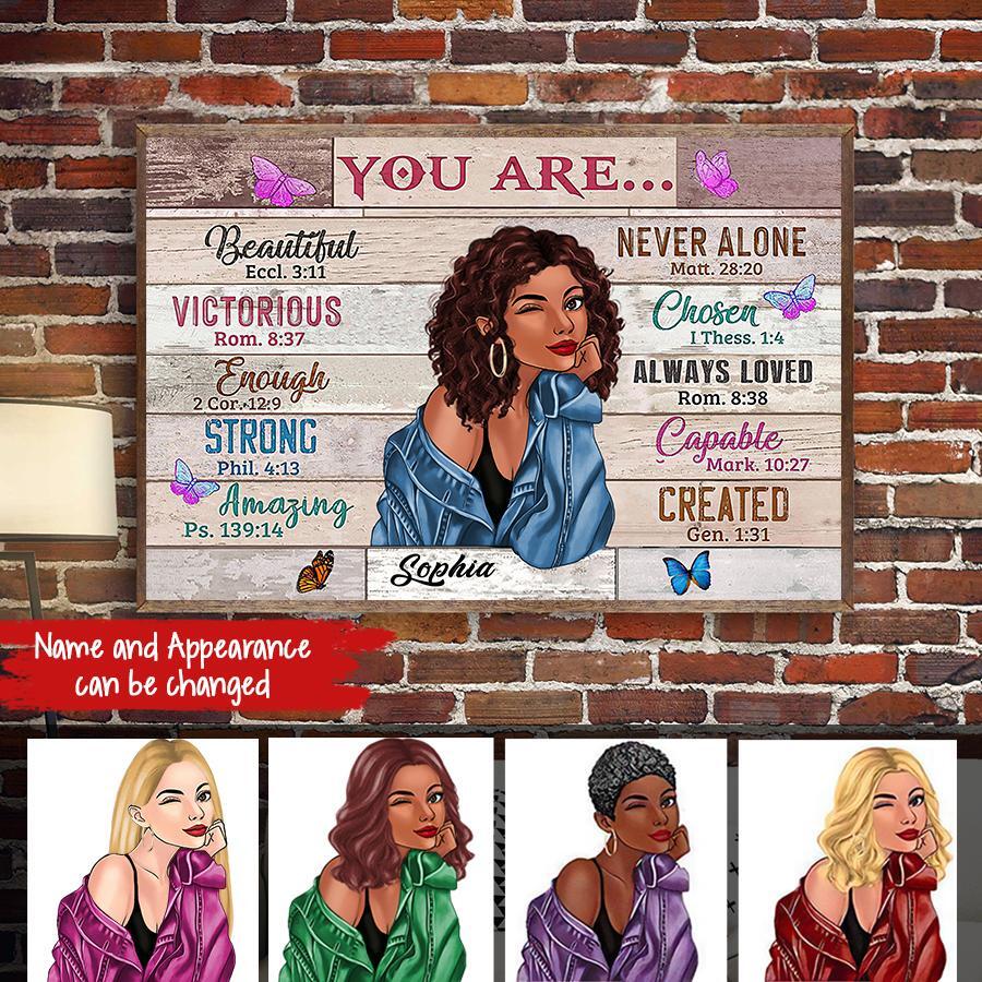 Personalized Black Girl You Are Beautiful Victorious Enough Vintage Framed Canvas, Black Girl Canvas, Wall Hangings Decor