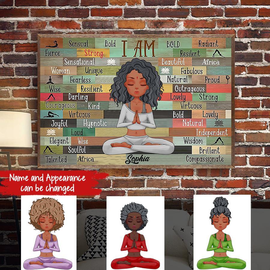 I Am Yoga Poster, Yoga Wall Art, Gift Yoga Decor, Black Girl Poster, Melanin Yoga Lover, Gifts For Black Women, Home Decor