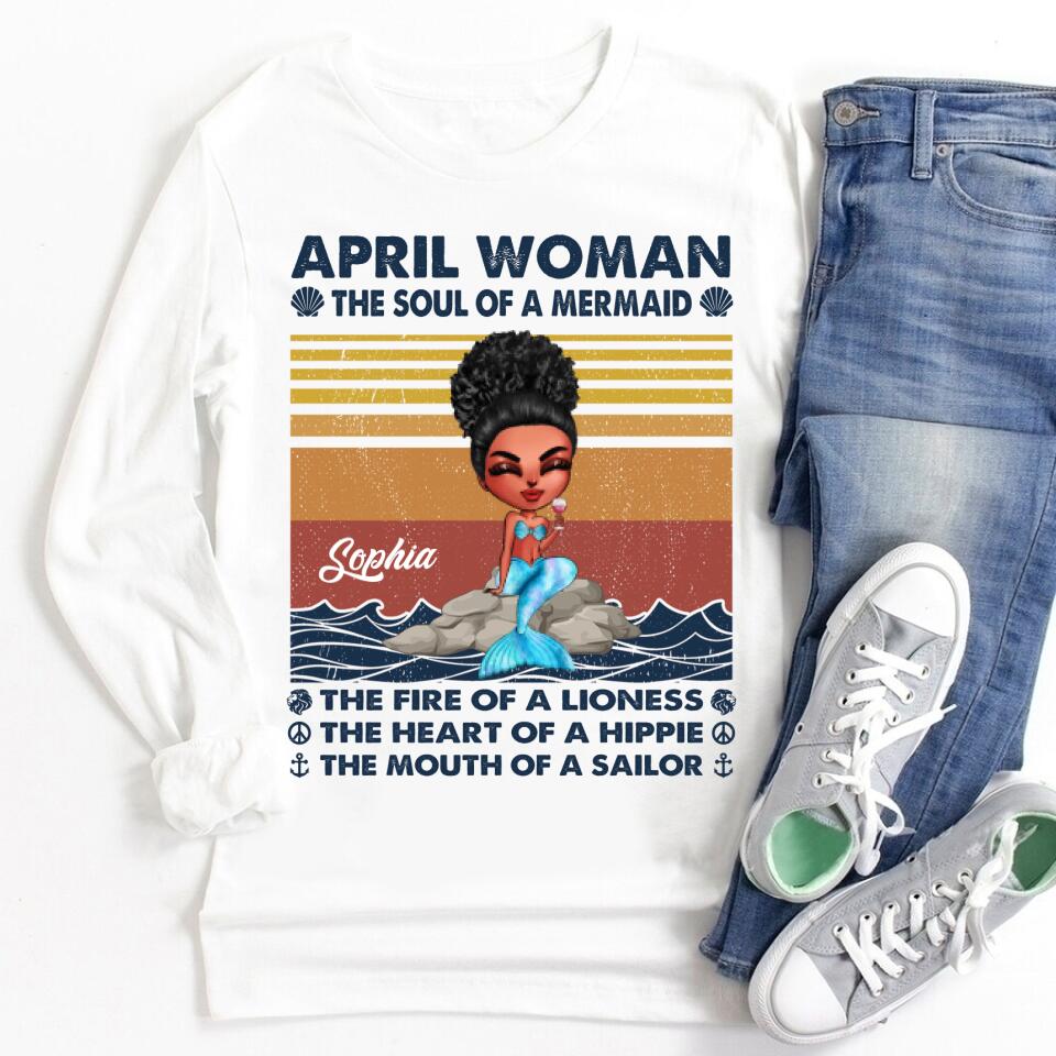 April Birthday Shirt, Custom Birthday Shirt, Queens Born In April, April Birthday Gifts, April Birthday Gifts, Cute Mermaid Shirt, Mermaid Gift, Mermaid Lover Cotton Shirt For Women