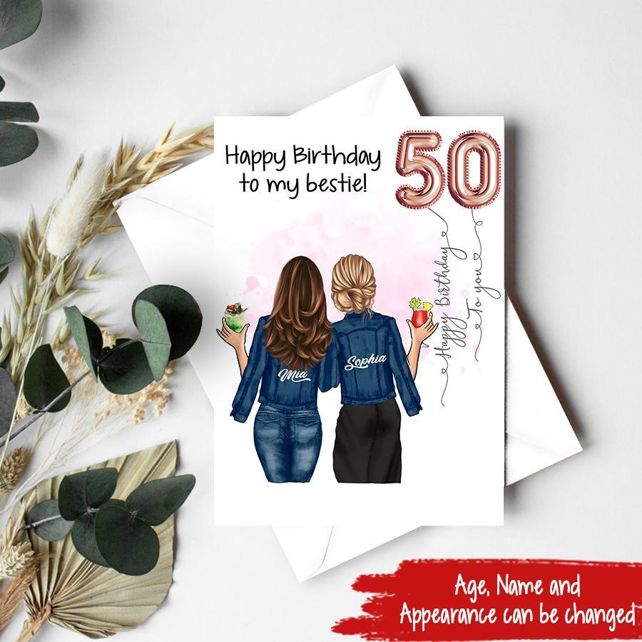 Custom Best Friend Birthday Greeting Card , Handmade Card For Sisters, BFF, Bestie. Happy Birthday Card For 18th 21st 25th 30th 35th 40th 50th 60th