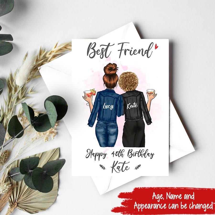 Custom Best Friend Birthday Greeting Card , Handmade Card For Sisters, BFF, Bestie. Happy Birthday Card