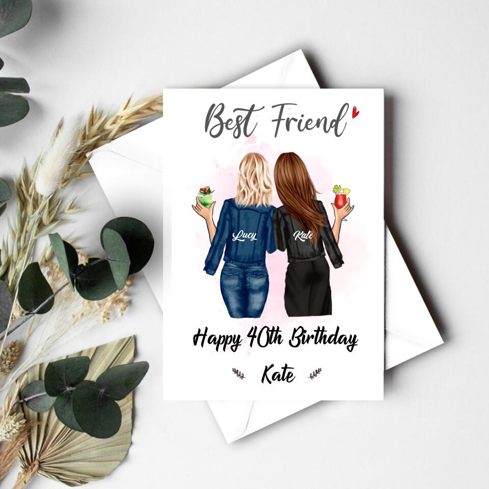 Custom Best Friend Birthday Greeting Card , Handmade Card For Sisters, BFF, Bestie. Happy Birthday Card
