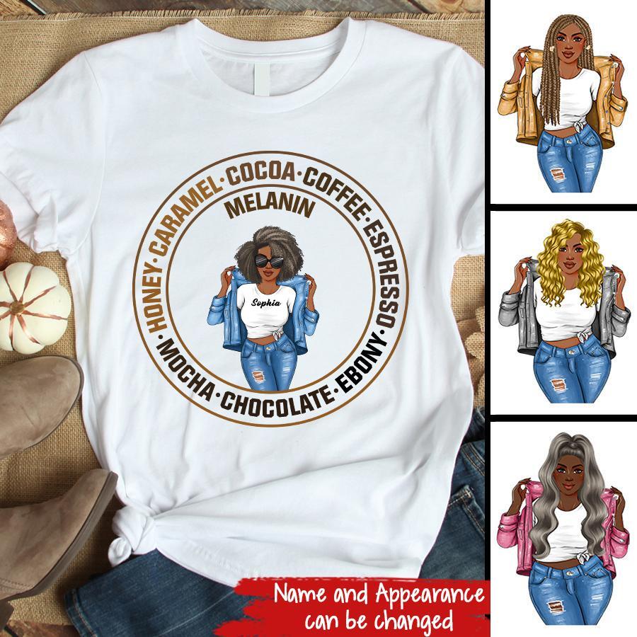 Melanin Shirt, Ebony Chocolate Mocha Espresso Coffee Cocoa Caramel, Nubian Melanin Black Girl Shirt, Afro Woman Shirt, Black Queen Shirt