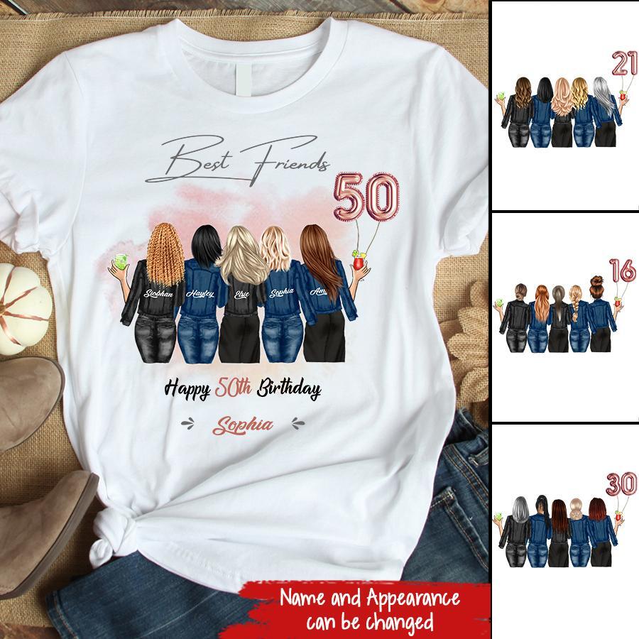 Custom Best Friend Birthday Greeting Shirt, Shirt For Group Sisters, BFF, Bestie. Happy Birthday Shirt For 18th 21st 25th 30th 35th 40th 50th 60th