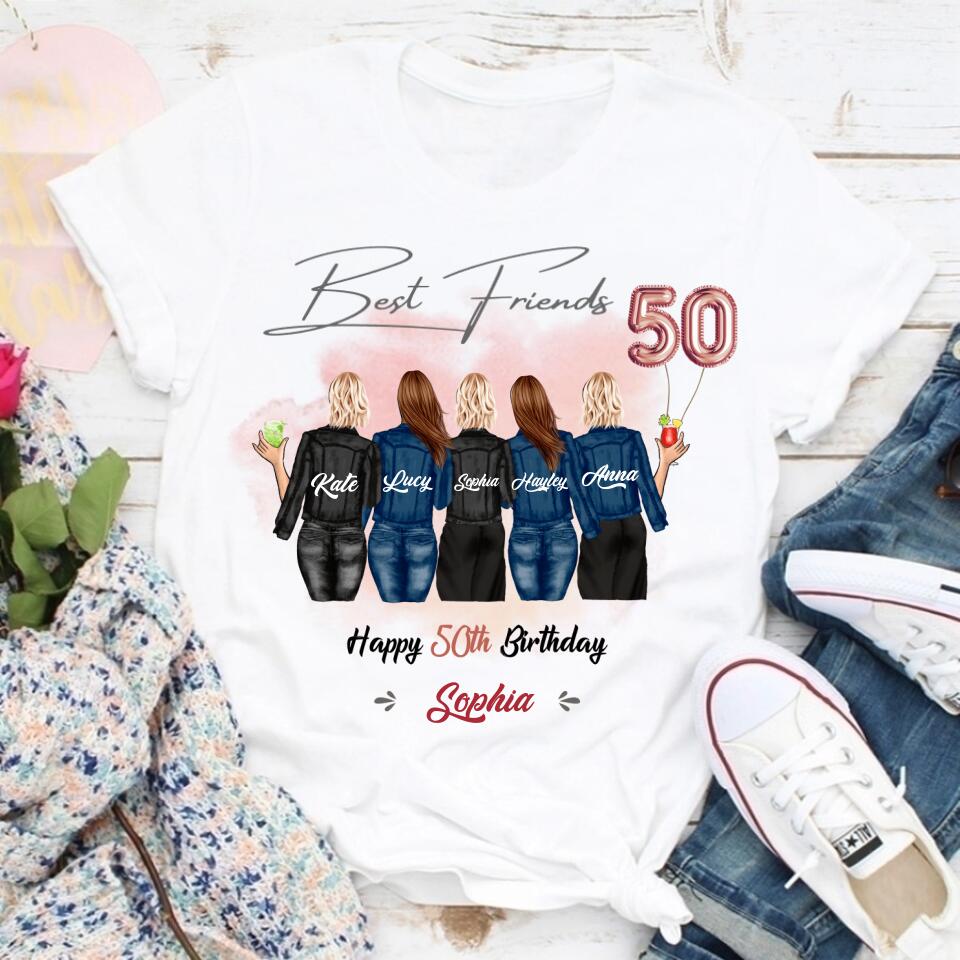 Custom Best Friend Birthday Greeting Shirt, Shirt For Group Sisters, BFF, Bestie. Happy Birthday Shirt For 18th 21st 25th 30th 35th 40th 50th 60th