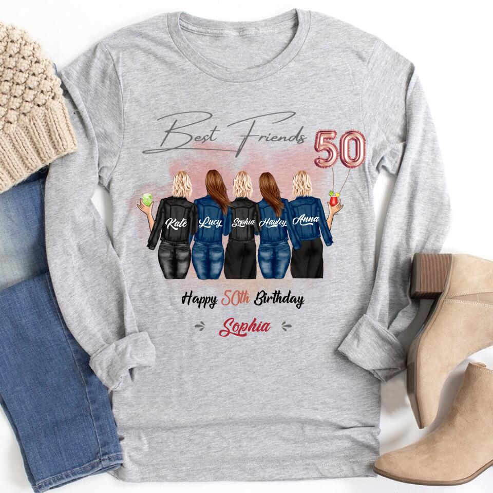 Custom Best Friend Birthday Greeting Shirt, Shirt For Group Sisters, BFF, Bestie. Happy Birthday Shirt For 18th 21st 25th 30th 35th 40th 50th 60th