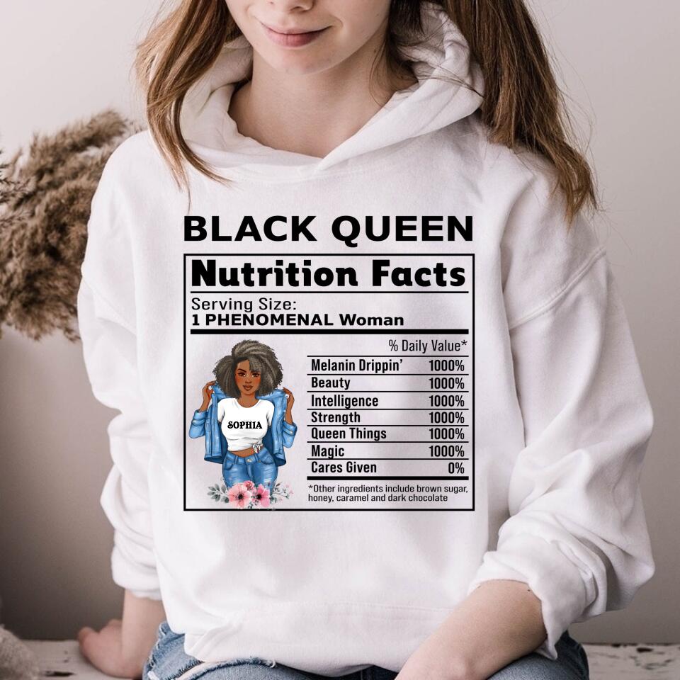 Black Queen Nutrition Facts - Personalized T Shirt- Birthday Gift For Sista, Black Woman