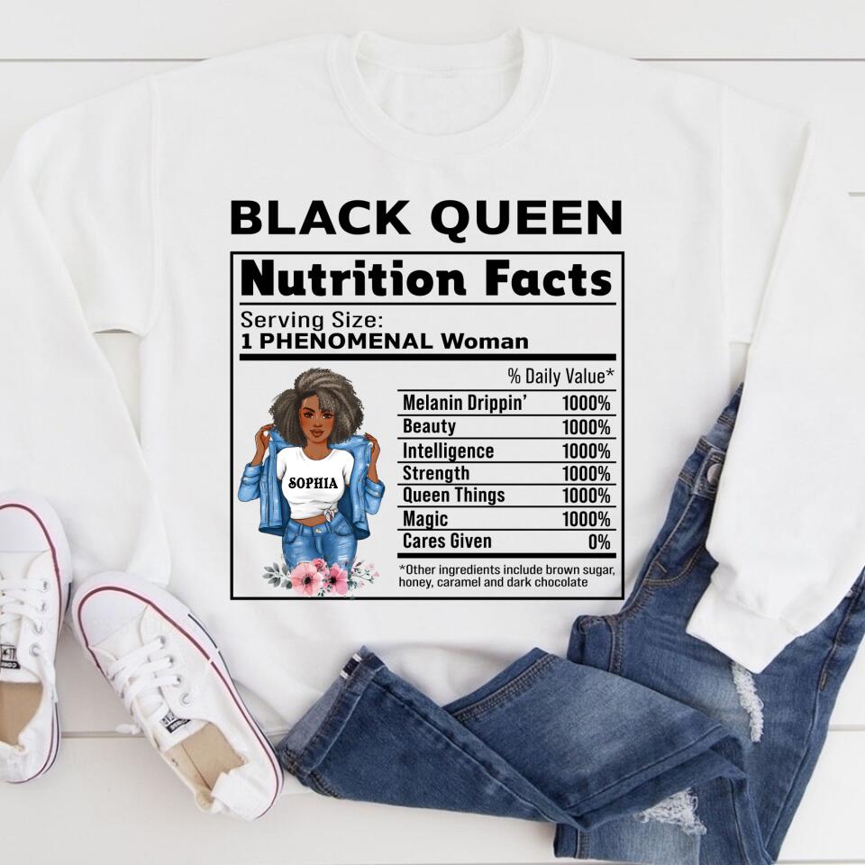 Black Queen Nutrition Facts - Personalized T Shirt- Birthday Gift For Sista, Black Woman