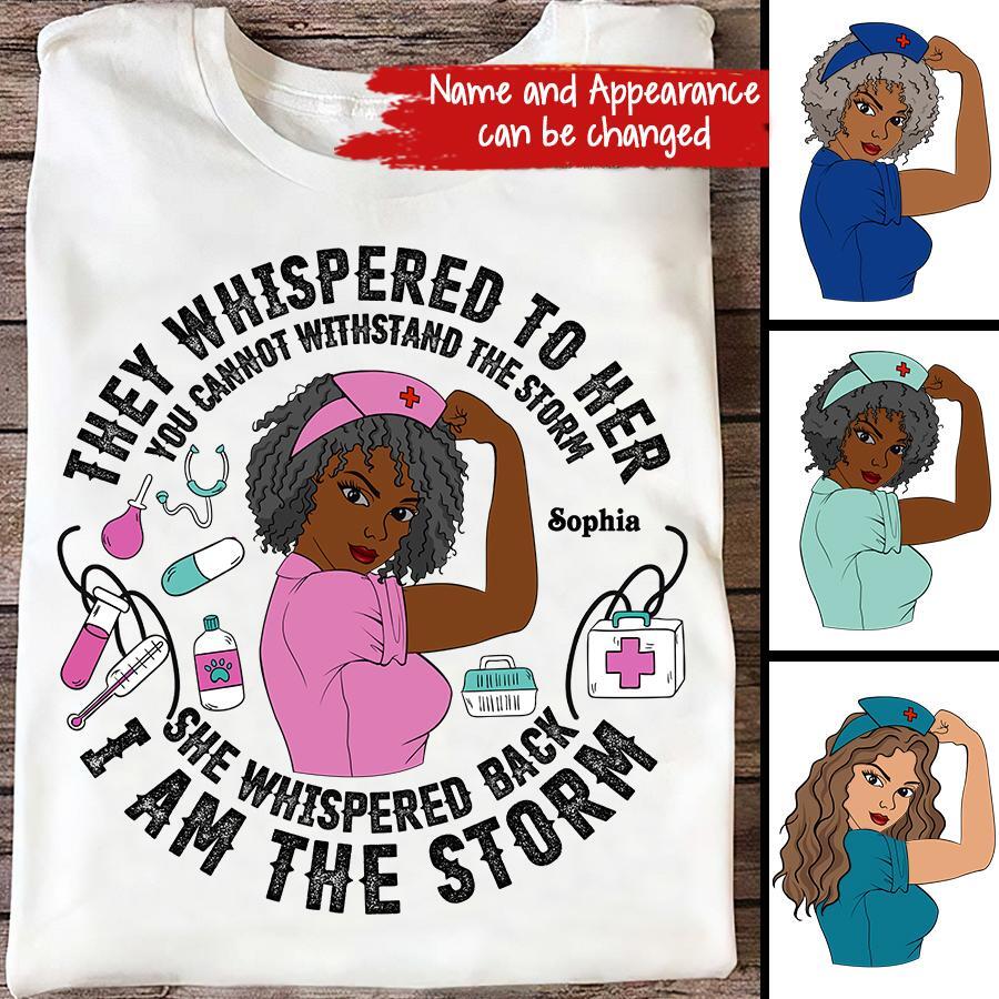 Personalized Nurse Gifts, Peace Love Nurse, They Whispered To Her, You Cannot Withstand The Storm. I Am The Storm,  Cotton Shirt For Women,Nurse Shirts For Work