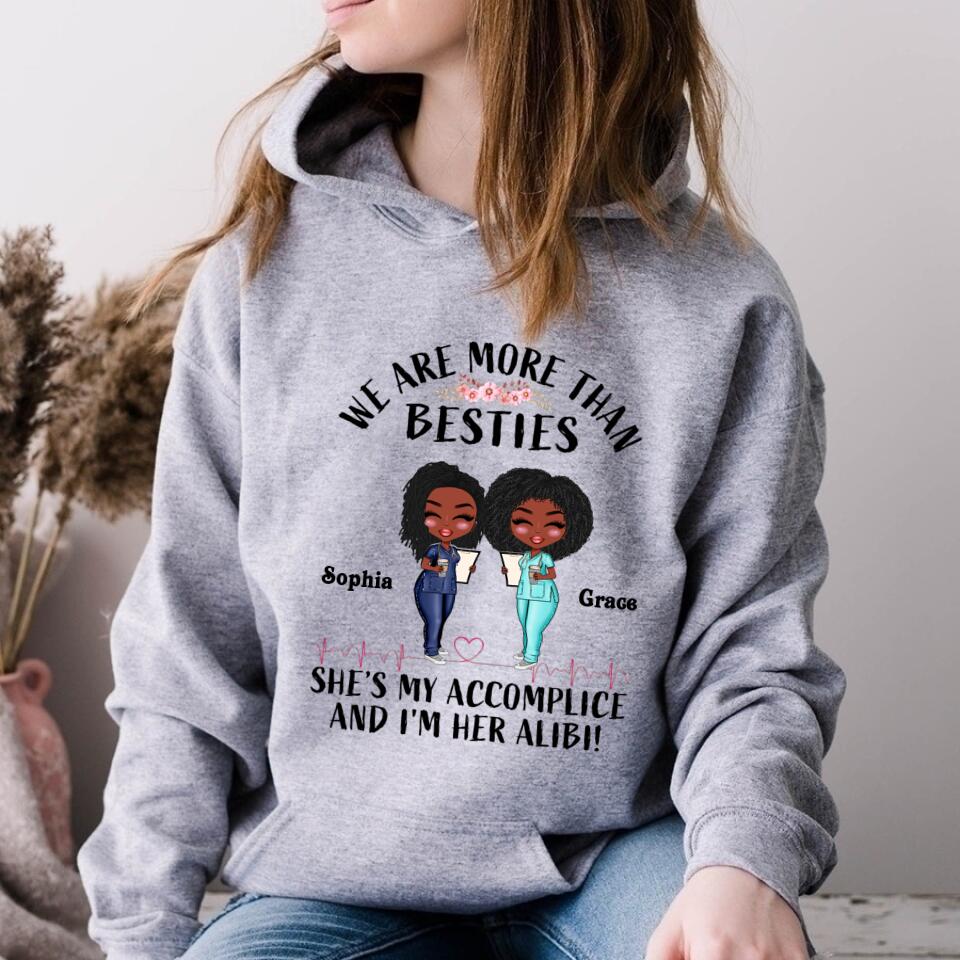 She's My Accomplice And I'm Her Alibi - Personalized Shirt - Gift For Besties - Cartoon Nurse
