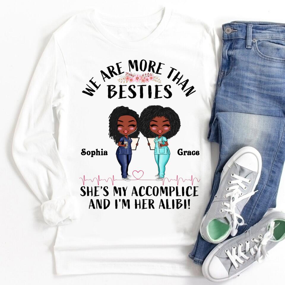She's My Accomplice And I'm Her Alibi - Personalized Shirt - Gift For Besties - Cartoon Nurse
