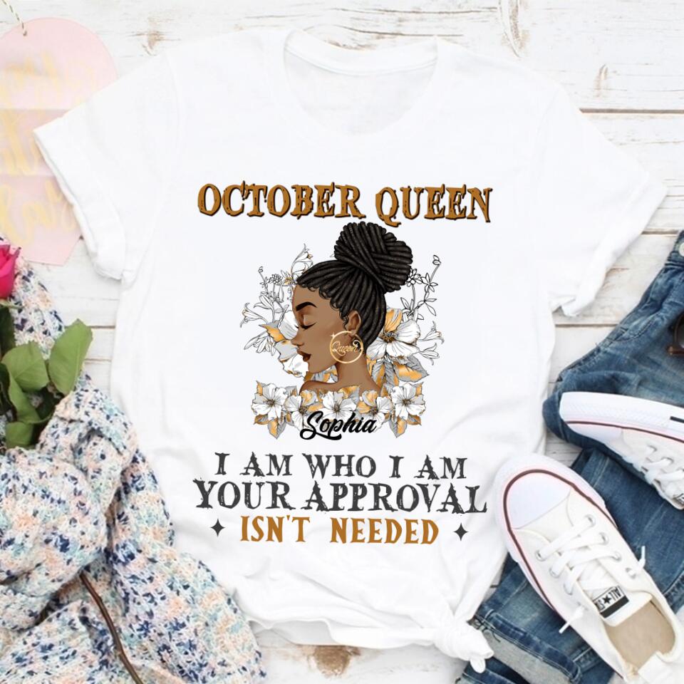Custom October Birthday Shirt For Woman, Queens are Born In October Gifts, Melanin Afro Woman Shirt, Black Girl Tee, Afro Queen Gift
