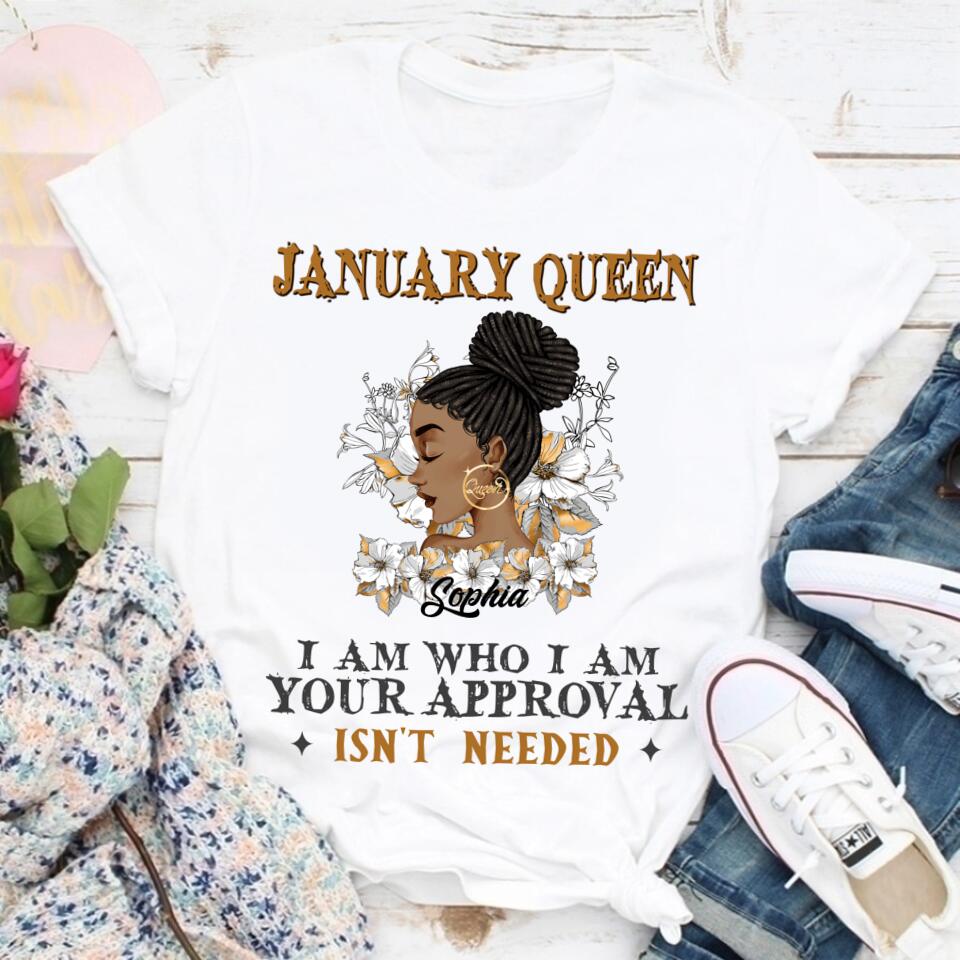 Custom January Birthday Shirt For Woman, Queens Are Born In January Gifts, Melanin Afro Woman Shirt, Black Girl Tee, Afro Queen Gift