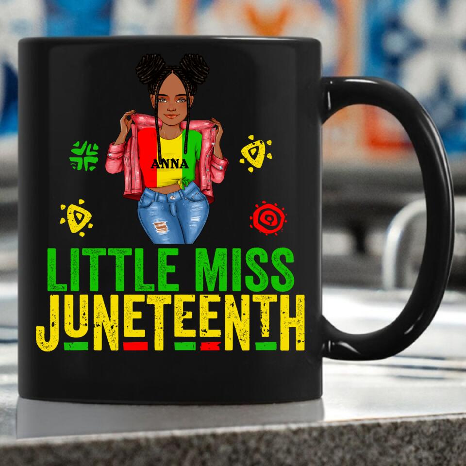 Juneteenth Shirt, Custom Juneteenth Shirt, Kids Little Miss Juneteenth Cute Black Girl Melanin Toddler Girls T-Shirt