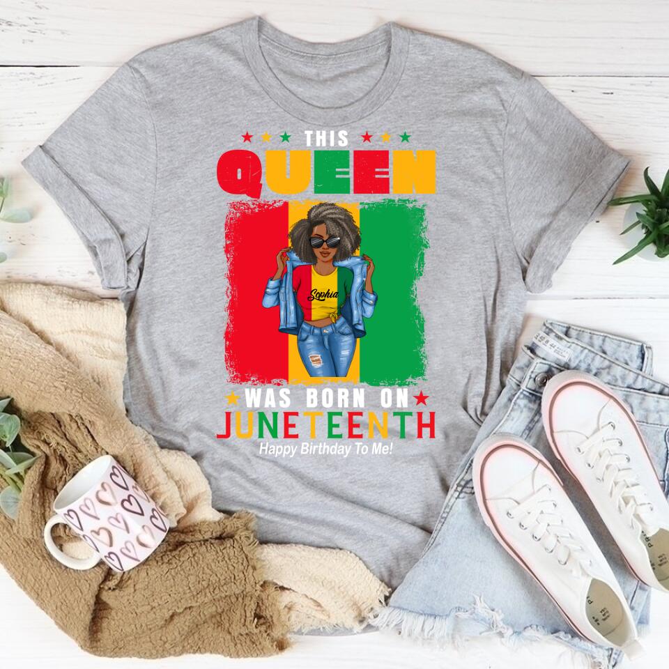 Juneteenth Shirt, Custom Juneteenth Shirt, June 19th Birthday Juneteenth Freedom Black Woman Afro Hair T-Shirt