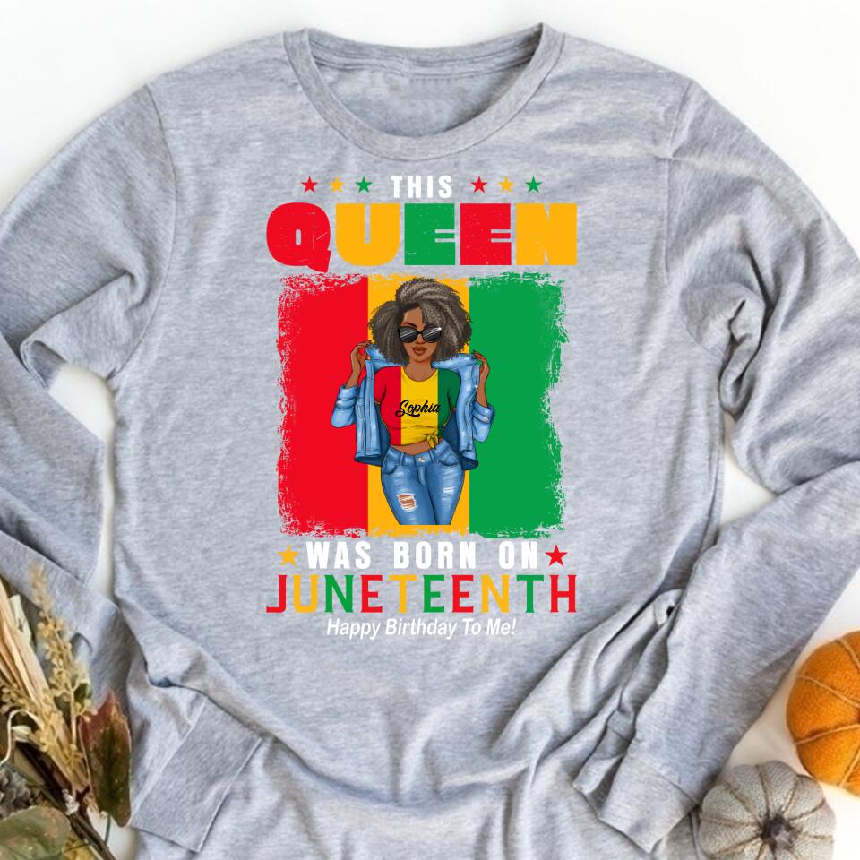 Juneteenth Shirt, Custom Juneteenth Shirt, June 19th Birthday Juneteenth Freedom Black Woman Afro Hair T-Shirt