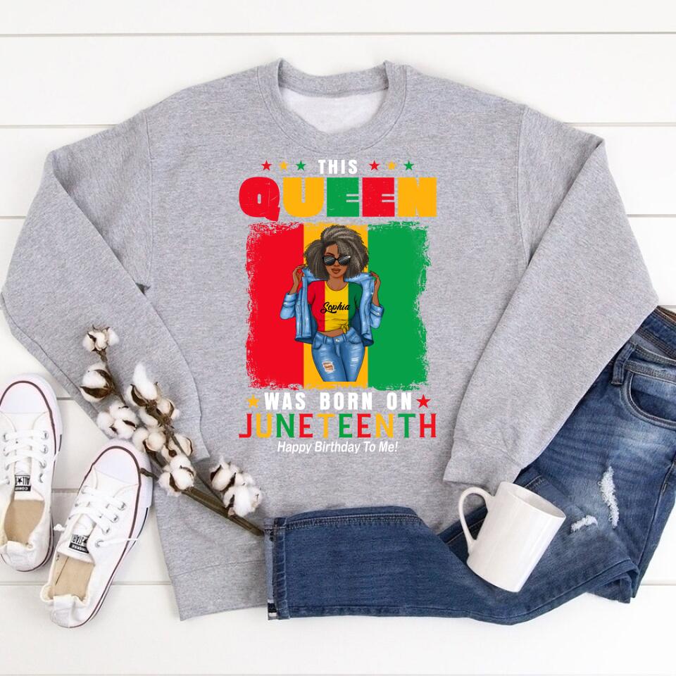Juneteenth Shirt, Custom Juneteenth Shirt, June 19th Birthday Juneteenth Freedom Black Woman Afro Hair T-Shirt