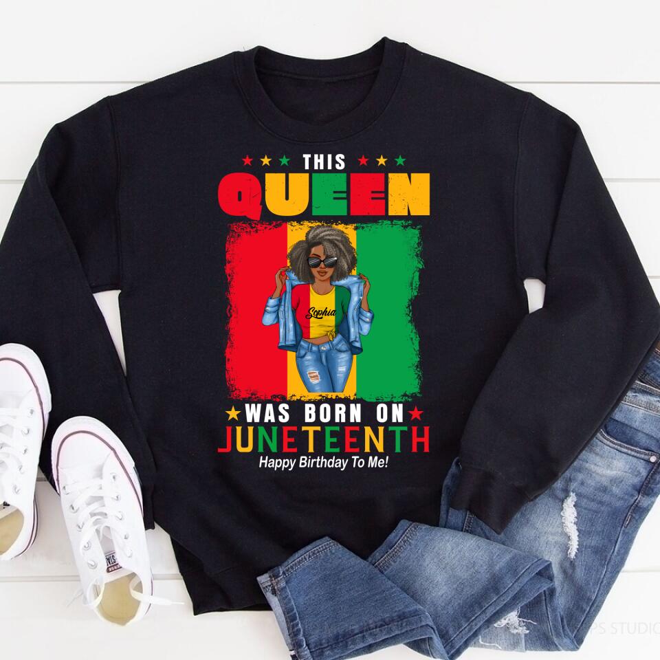 Juneteenth Shirt, Custom Juneteenth Shirt, June 19th Birthday Juneteenth Freedom Black Woman Afro Hair T-Shirt
